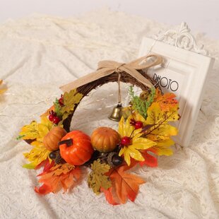 Large Fall Bow Wreath Autumn Thanksgiving Yellow Orange Plaid Bows for Farmhouse Wreath Indoor Outdoor Holiday Party Door Wall Decoration