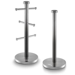 Stainless Steel 6 Cup Mug Tree Holder with Weighted Base for Living Room Kitchen Chrome D:15cm x H:35cm 