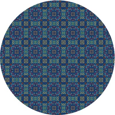 Abstract Wool Light Blue/Royal Blue Area Rug East Urban Home Rug Size: Round 4'