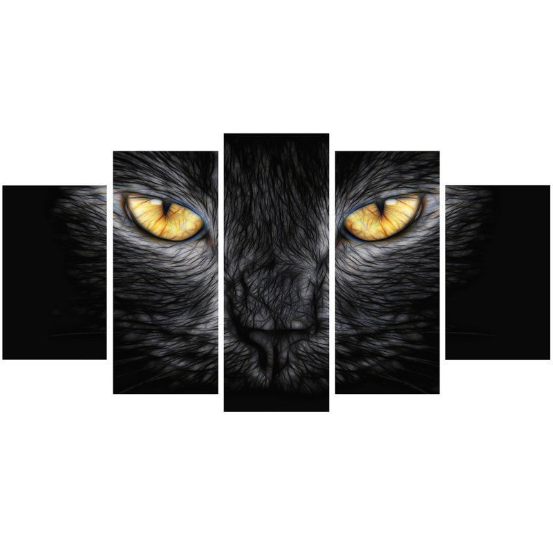 Designart Black Cat Eyes 5 Piece Graphic Art On Wrapped Canvas Set Wayfair