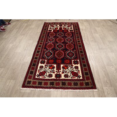 One-of-a-Kind Hand-Knotted New Age Balouch Red 3'4"" x 6'7"" Wool Area Rug -  Rugsource, 2-RTC-9341