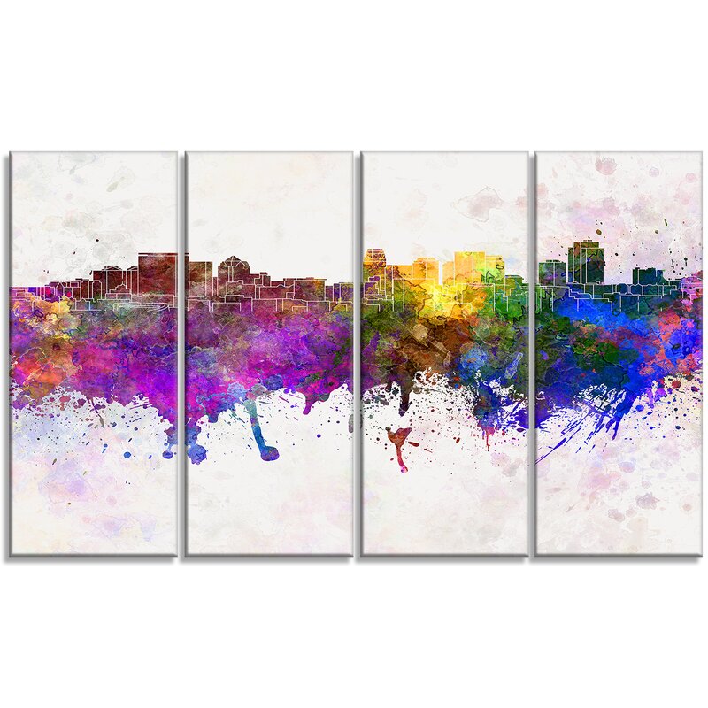 Designart Salt Lake City Skyline Cityscape 4 Piece Painting Print On Wrapped Canvas Set Wayfair