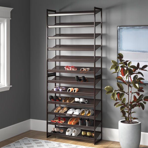 Storage Shoe Organizer Wood 12-Shelves 1-Compartments Open-Shelf Dark Brown 