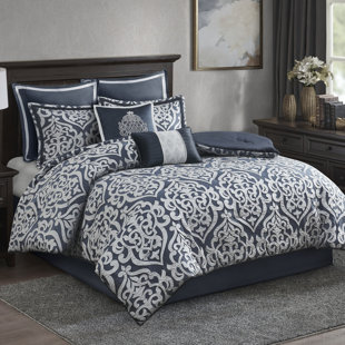 Tess True Navy Microfiber Reversible Modern & Contemporary 8 Piece Comforter Set