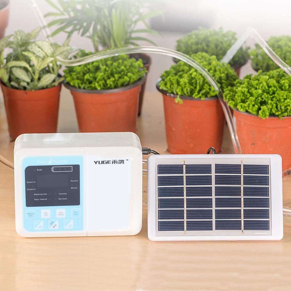 Solar Charging and USB Power Operation for 10 Pot Flowers. Automatic Watering System Indoor Irrigation Plant Self Watering System with Timer