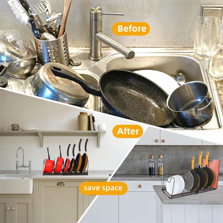 4 Kitchen Cabinet Pantry Pan Pot Lid Organizer Rack Holder,Adjustable Wall mount 