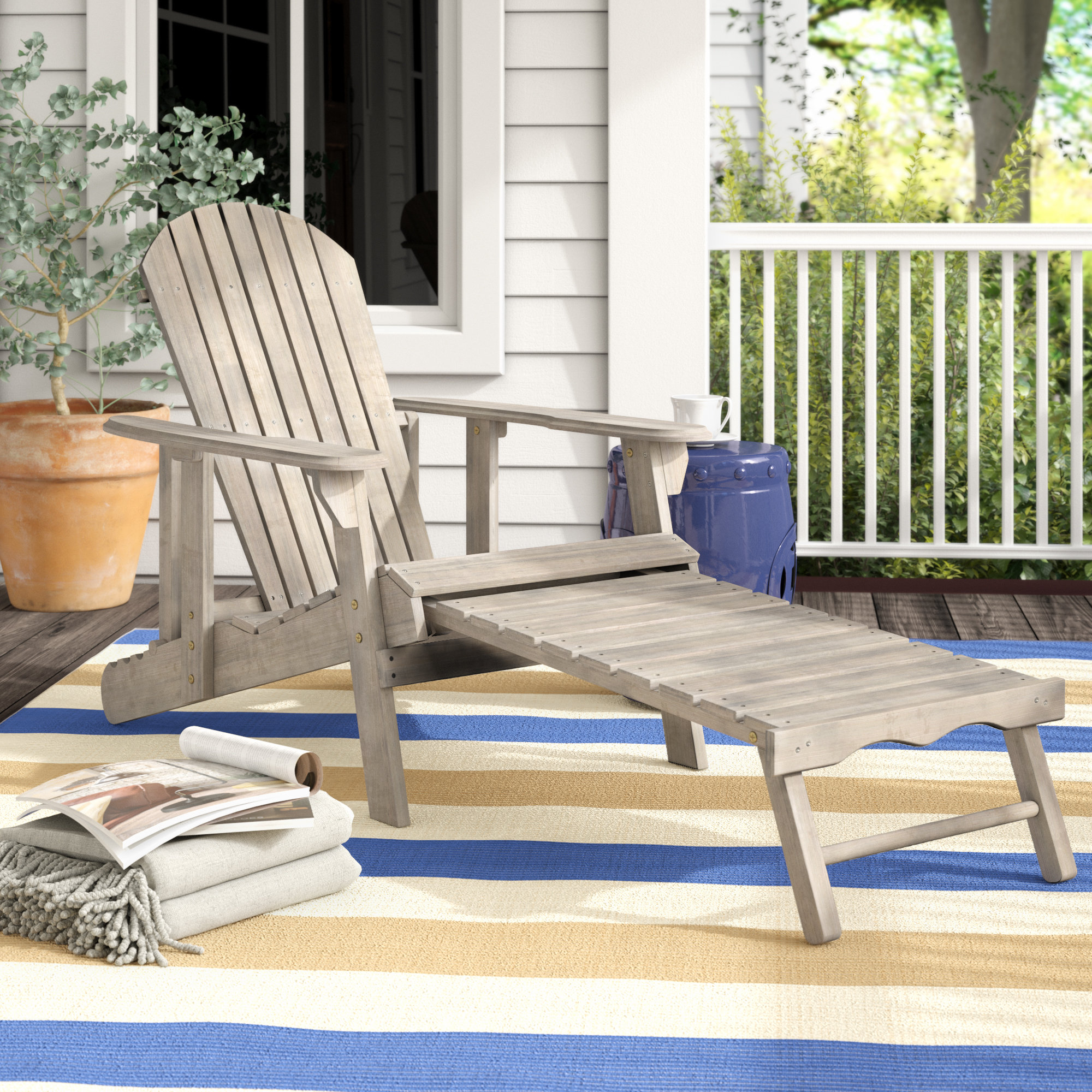 Belford Solid Wood Adirondack Chair With Ottoman Belford Solid Wood Adirondack Chair With Ottoman