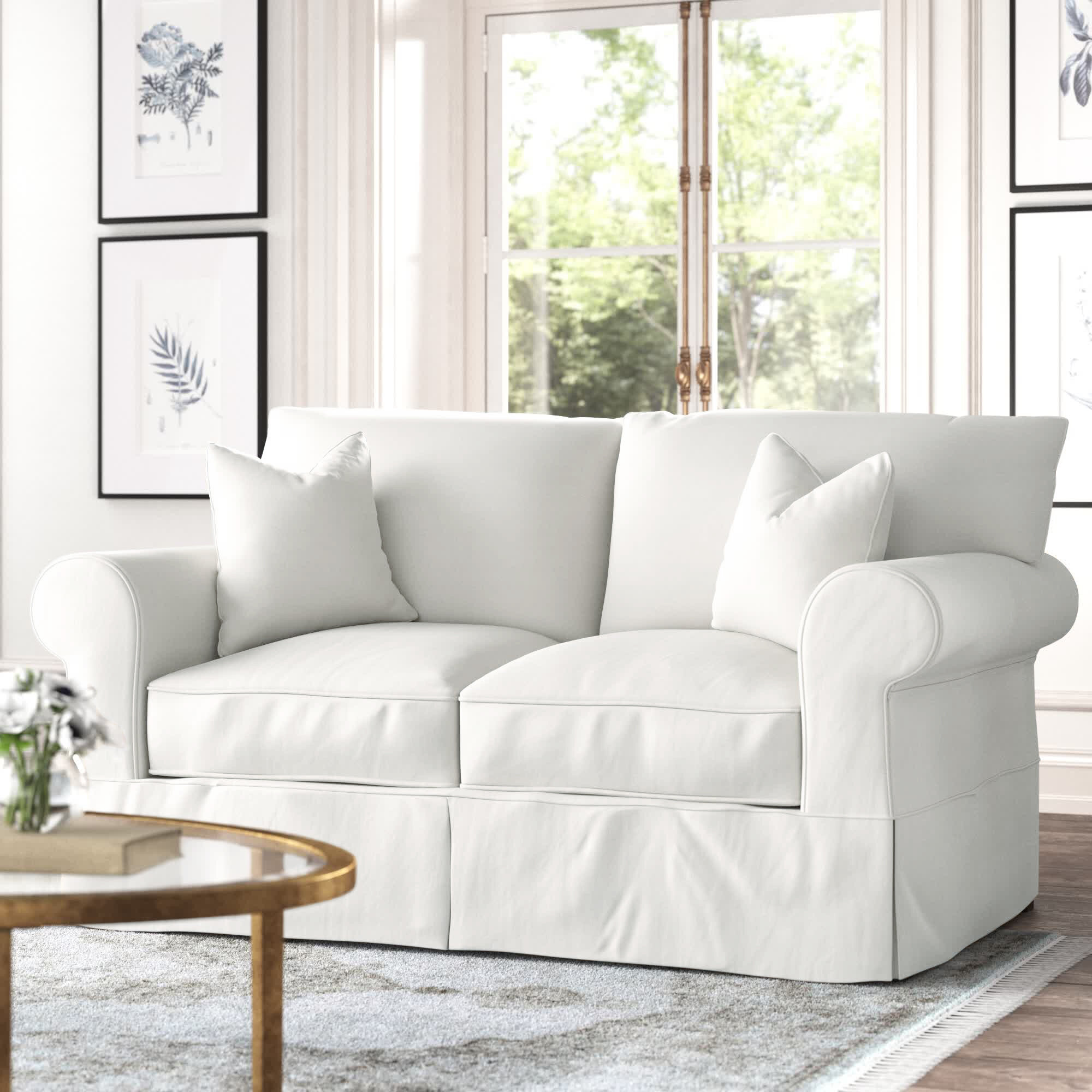Amari 65” Rolled Arm Slipcovered Loveseat with Reversible Cushions