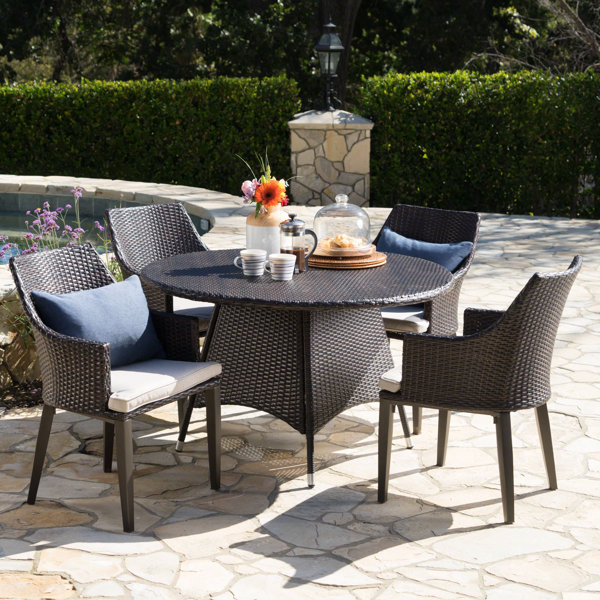 Ivy Bronx Backlund Outdoor Wicker Round 5 Piece Dining Set ...