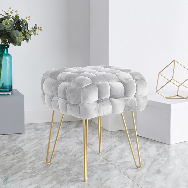 Superb silver crushed velvet small footstool with chrome metal legs foot stool 
