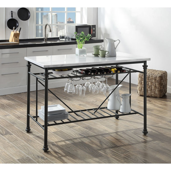 Williston Forge Zeitler 50 Steel Kitchen Island With Marble Top Wayfair