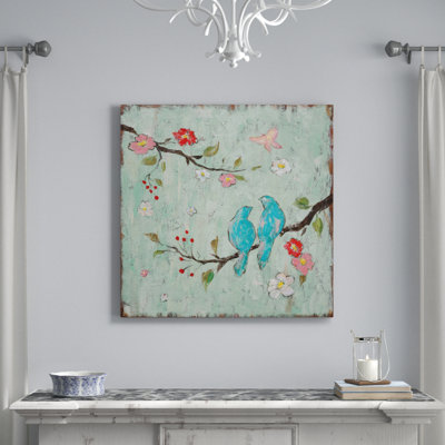 Lark Manor 'Love Birds I' Painting Print on Canvas Size: 18" H x 18" W x 0.75" D