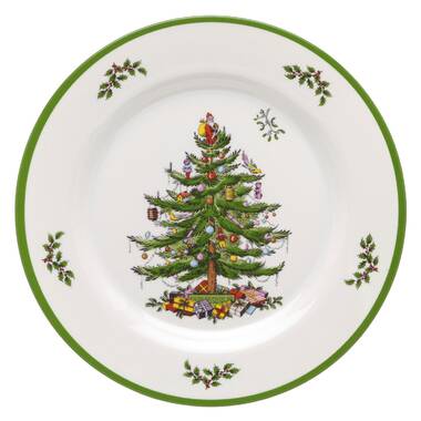 HausenWare Green White Christmas Tree Holiday Dessert Plate 8” Plate 