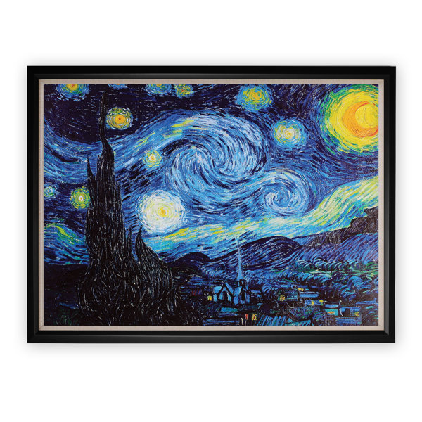 Red Barrel Studio Starry Night Black Framed Oil Painting Print