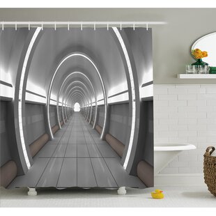 Outer Space Galactic Place With Oval Shaped Ceiling Force Alien Life Apollo Comics Graphic Shower Curtain Set