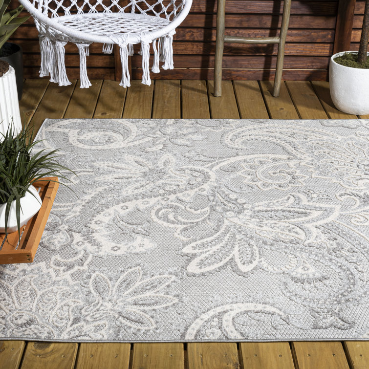 Ophelia & Co. Irvine Power Loom Light Gray/Ivory Indoor/Outdoor Rug ...