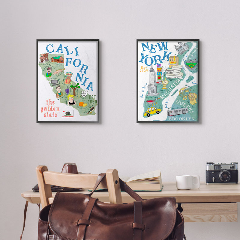 Ebern Designs Elleen California The Golden State Illustrated Map Kids Wall Decor Wayfair