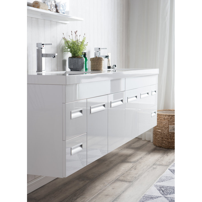 Orren Ellis Pete 84" Wall Mount Double Bathroom Vanity Set ...