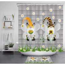 Rustic Farmhouse Truck Sunflower Bee Gnome Shower Curtain For Bathroom Decor 