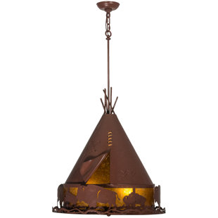 Go to store & view more images Teepee with Buffalo 4-Light Cone Pendant by Meyda Tiffany
