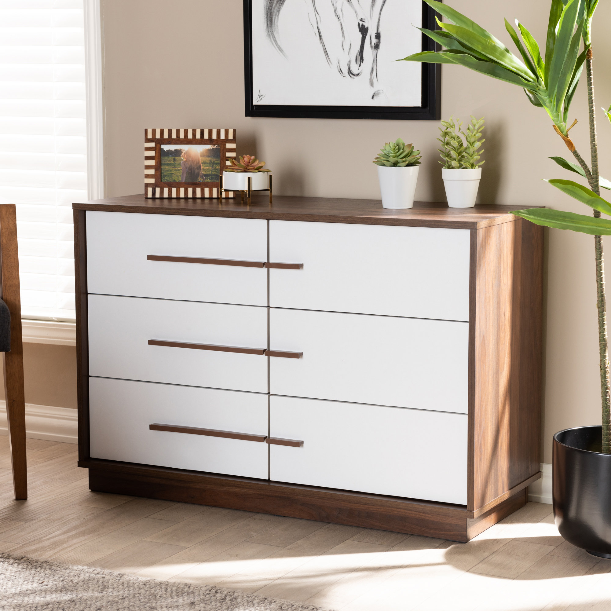 Johnathon Mid Century Modern Two Tone Wood 6 Drawer Dresser Johnathon Mid Century Modern Two Tone Wood 6 Drawer Dresser