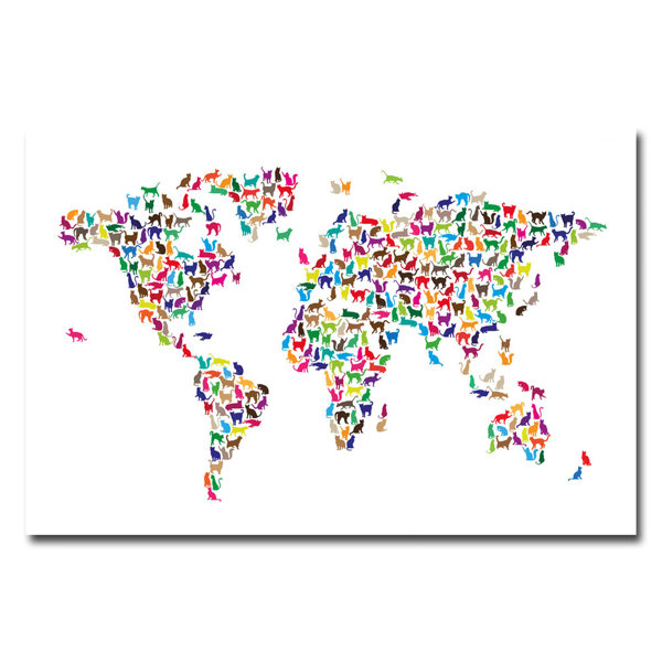 Trademark Art World Map Cats By Michael Tompsett Graphic Art