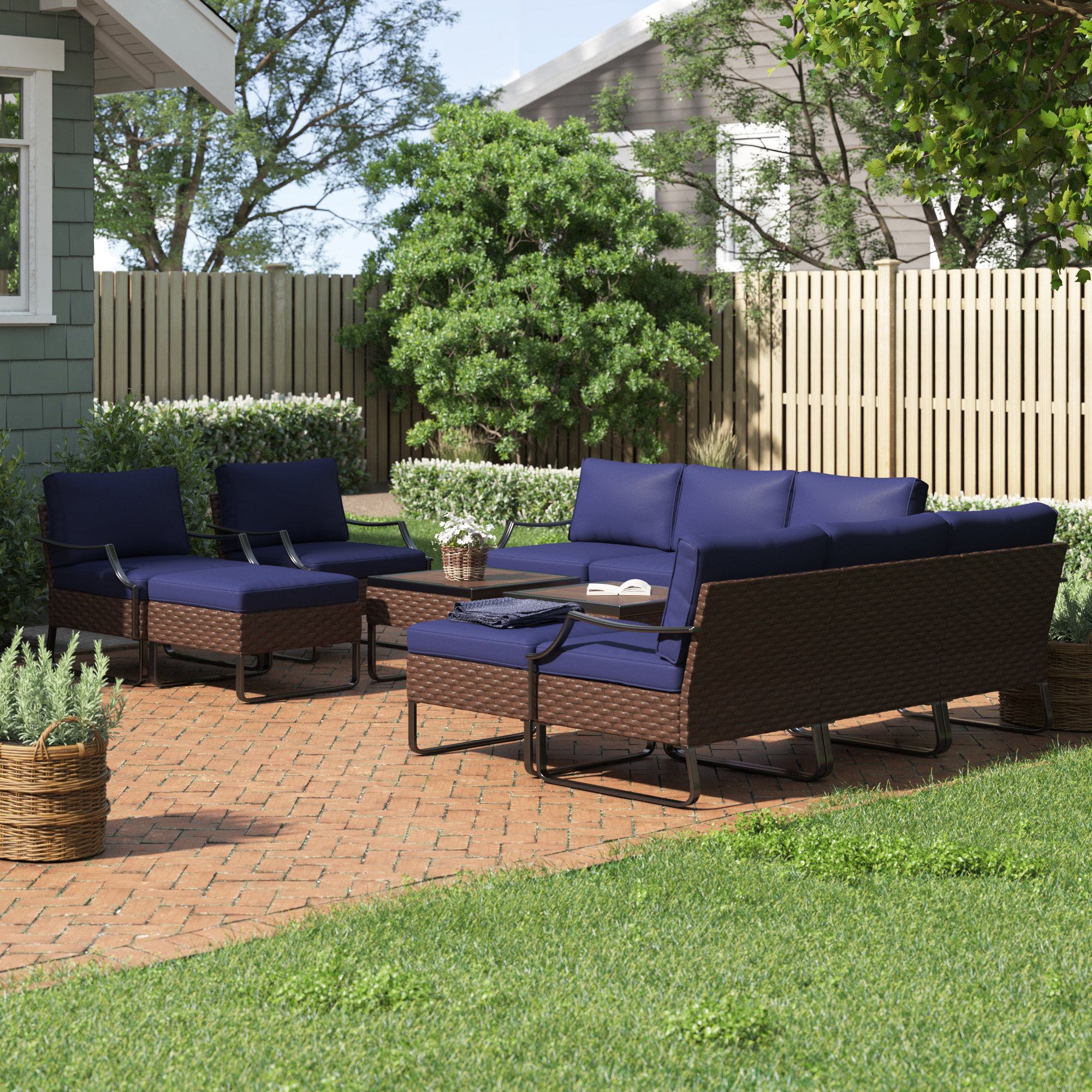 Andover Mills™ Heiman Polyethylene (PE) Wicker 8 Person Seating Group