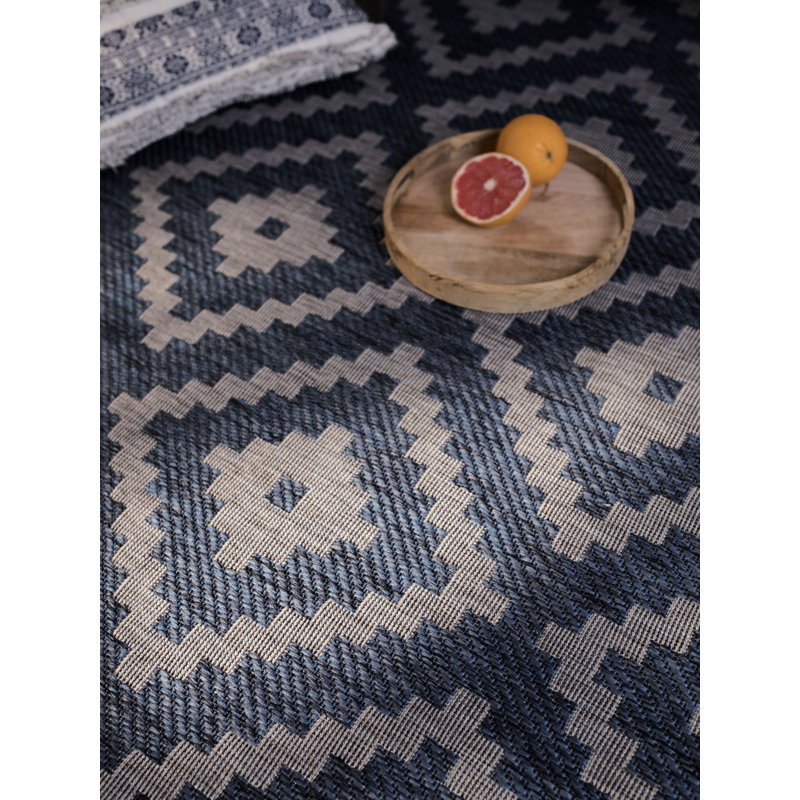 Union Rustic Waldorf Geometric Midnight Blue Beige Indoor Outdoor Area Rug Wayfair