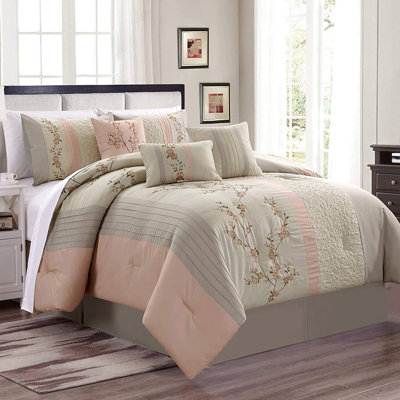 Blush/Neutral/Taupe Microfiber Modern & Contemporary 7 Piece Comforter Set