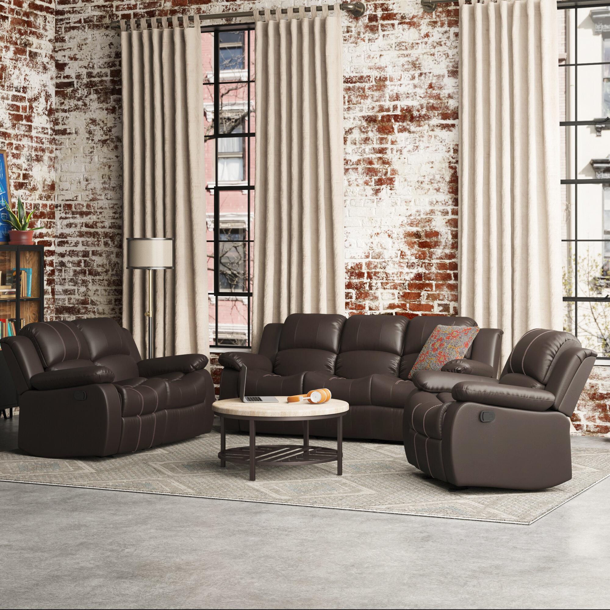 Jean 3 Piece Faux Leather Reclining Living Room Set
