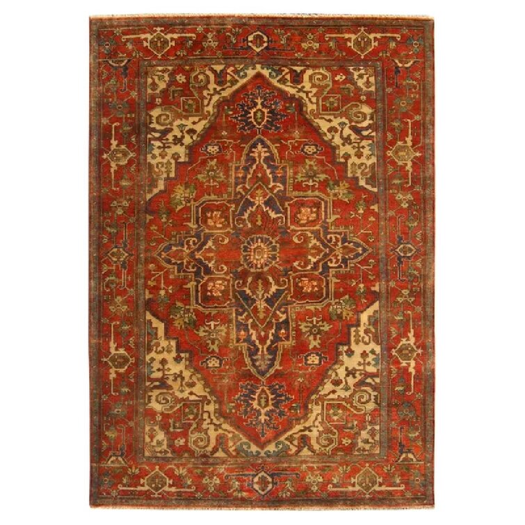 Old Hand Made Rust & Beige Contemporary Style Persian Oriental Wool Area Rug