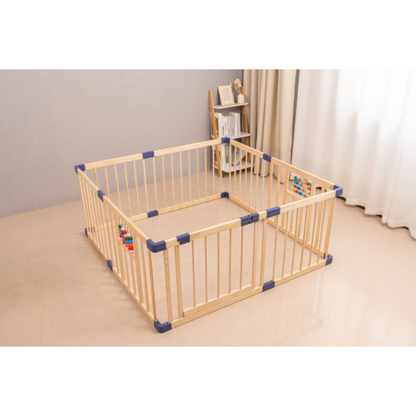 8 Sides Wood Baby Playpen Room Divider Safety Kid Play Yard Fence Guard Foldable 