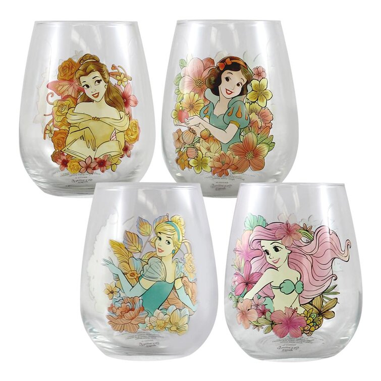 Disney Princess 4-Piece 18 oz. Stemless Wine Glass Set