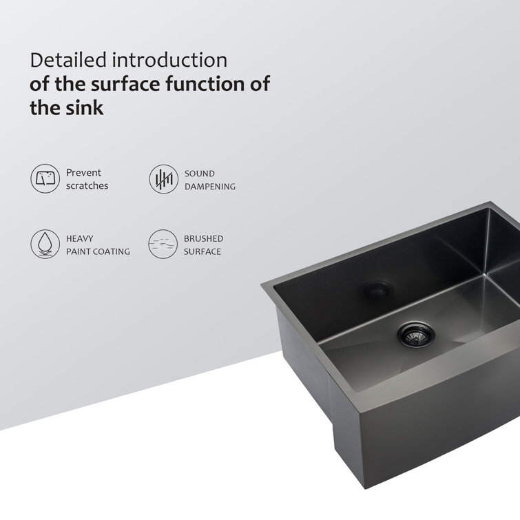 24 Inch Farmhouse Kitchen Sink Gunmetal Black Apron Front 16 Gauge  Stainless Steel Deep Single Bowl Kitchen Farm Sinks