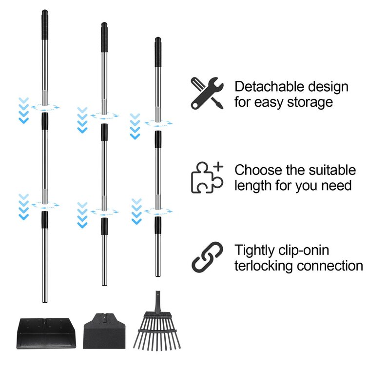 Small Dogs 3-Piece Rake Tray and Spade Set for Large Black and Silver UPPP102B01 for Pets Lawn Grass Dirt Gravel Steel Easy to Use and Clean FEANDREA Dog Pooper Scooper Adjustable Long Handle