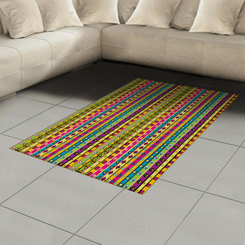 East Urban Home Ambesonne Retro Area Rug Colourful Striped Abstract Pattern Triangles Squares Quirky Fun Shapes Art Print Flat Woven Accent Rug For Living Room Bedroom Dining Room 2 6 X 5