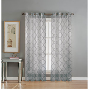 Lattice Geometric Sheer Grommet Curtain Panels (Set of 2)