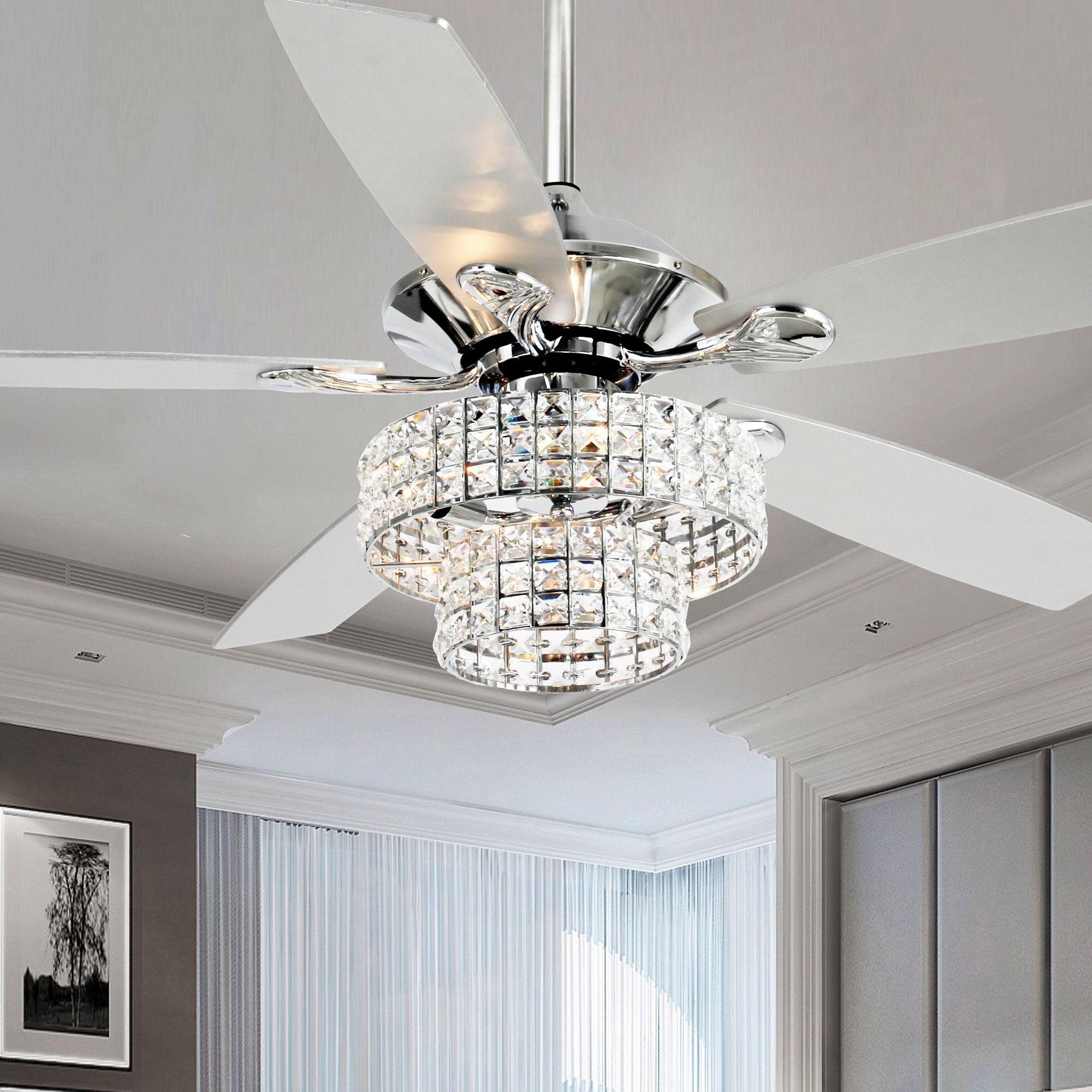 House Of Hampton 52 Tippett 5 Blade Crystal Ceiling Fan With Remote Control And Light Kit Included Reviews Wayfair