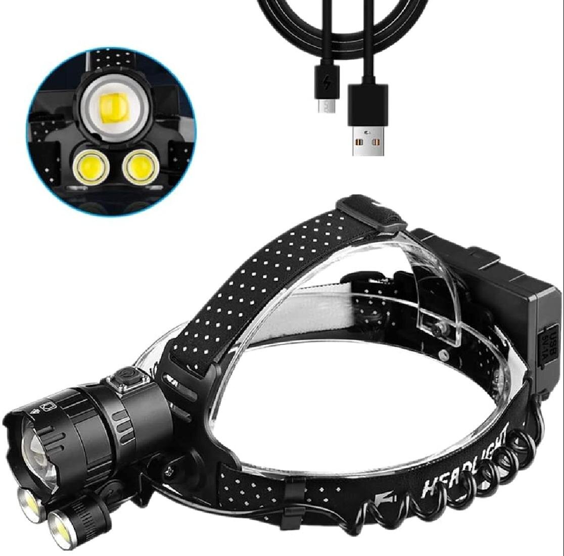 XHP90 LED Head Lamp Super Bright Head Torch Headlight USB Rechargeable Headlamp 