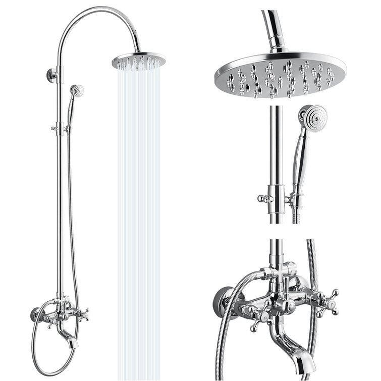 Polished Chrome 8" Rainfall Shower Faucet Wall Mounted Mixer Tap W/ Hand Spray 