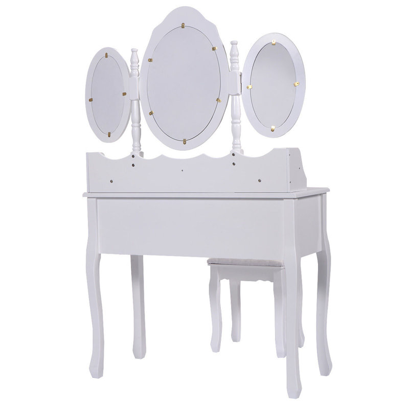 Rosdorf Park Black White Vanity Makeup Dressing Table W Tri Folding Mirror 7 Drawers Black Wayfair