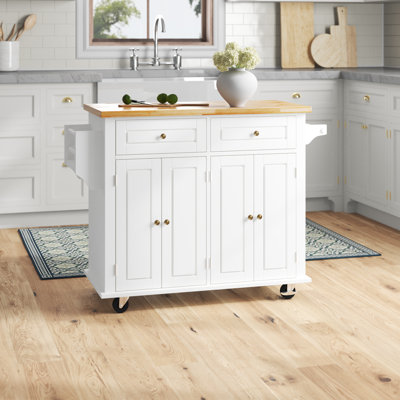 Arialdo 35.4'' Wide Rolling Kitchen Island with Solid Wood Top