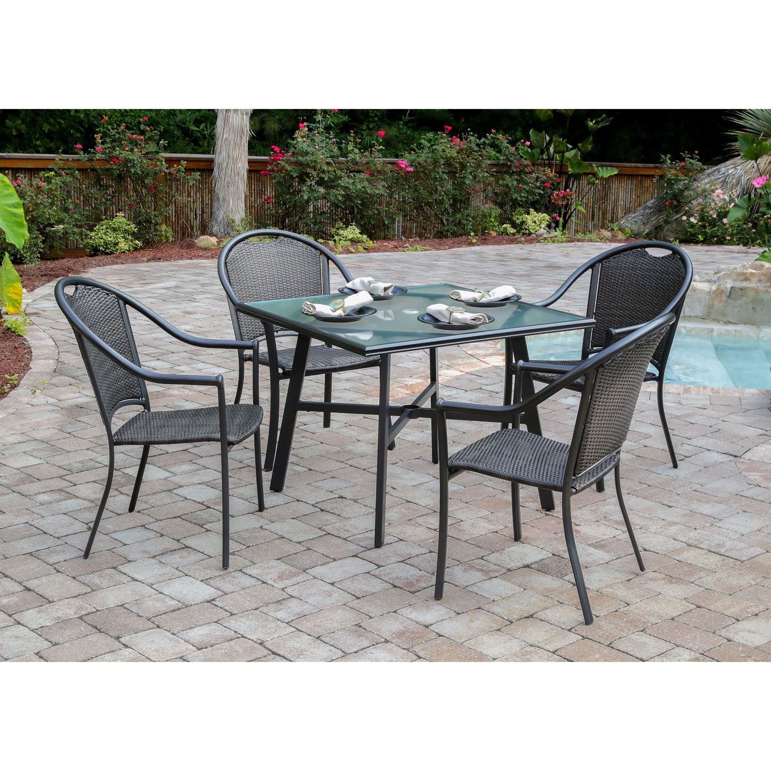 glass patio table and 4 chairs