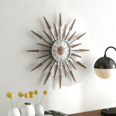 Midcentury/Modern Starburst Metal Wall Clock 23 Inches - Walnut