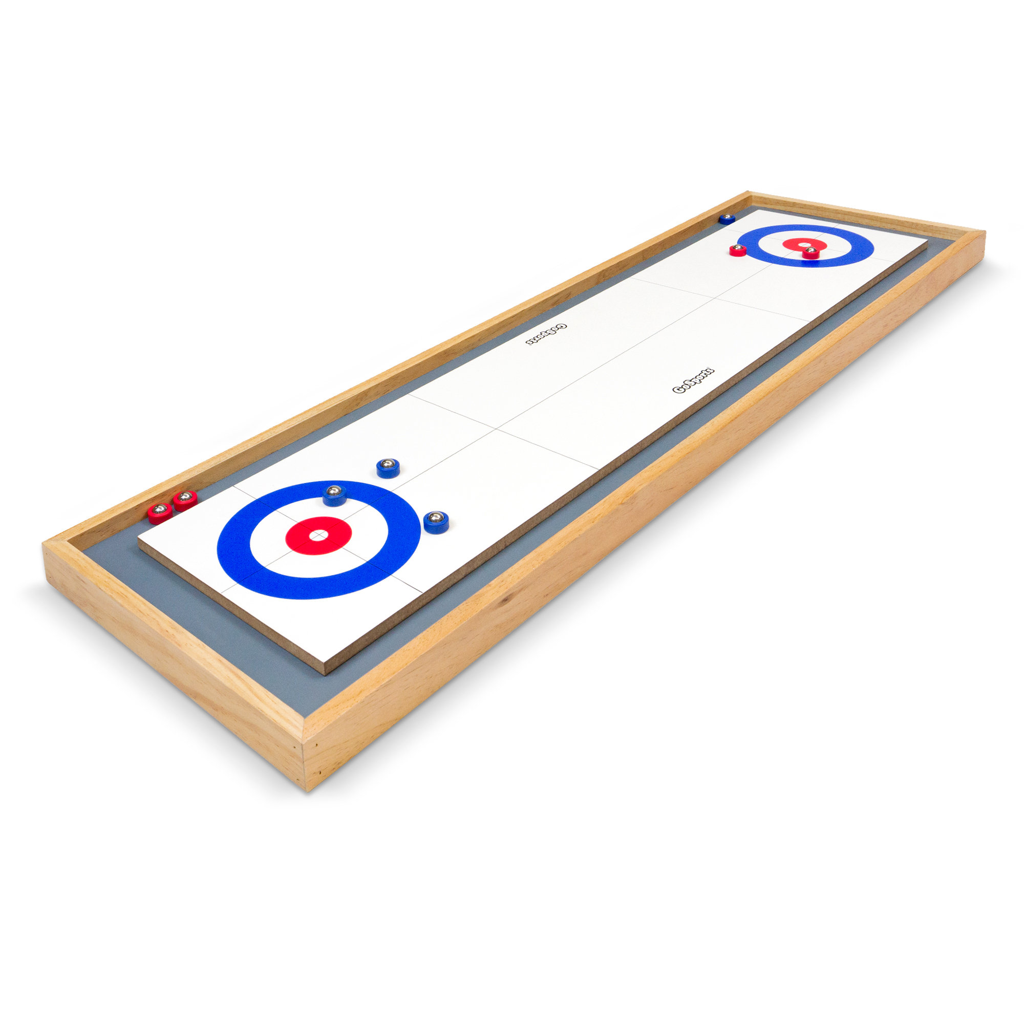 No Pucks 2-in-1  Wood Mini Shuffleboard and Curling Tabletop Game Board 
