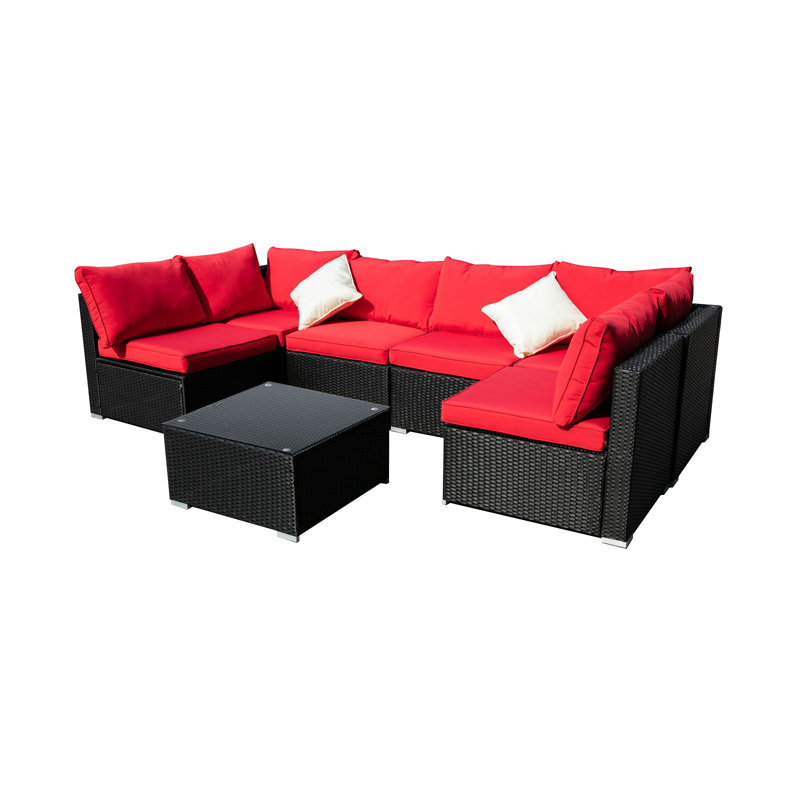 Longshore Tides Breccan Patio Furniture On Clearance 7 Piece Rattan Sectional Seating Group With Cushions Reviews Wayfair