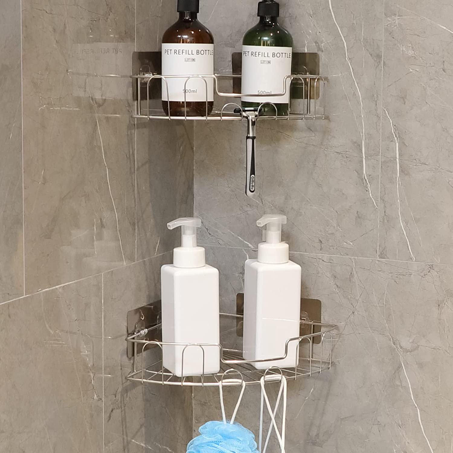 New Bathroom Shelf Adhesive Rack Corner Holder Shower Shampoo Organizer Basket 