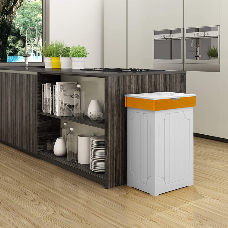 Cottage Trash Can ,13 Gallon Wood Trash Bin ,Country Style Garbage Can  ,Recycle Bin For Home Kitchen In White