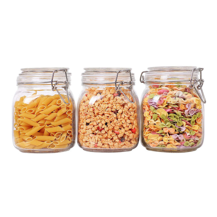Airtight Glass Canister Set Of 3 With Lids Food Storage Jar Square - Storage Container With Clear Preserving Seal Wire Clip Fastening For Kitchen ...