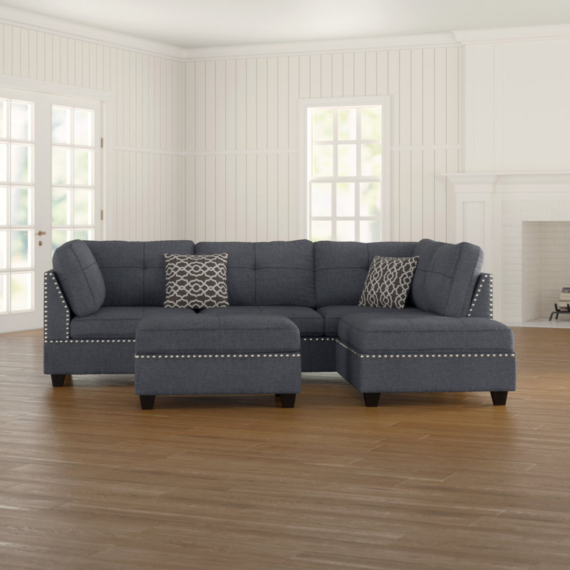 Alcott Hill Charlemont 104 Wide Reversible Sofa Chaise With Ottoman Reviews Wayfair